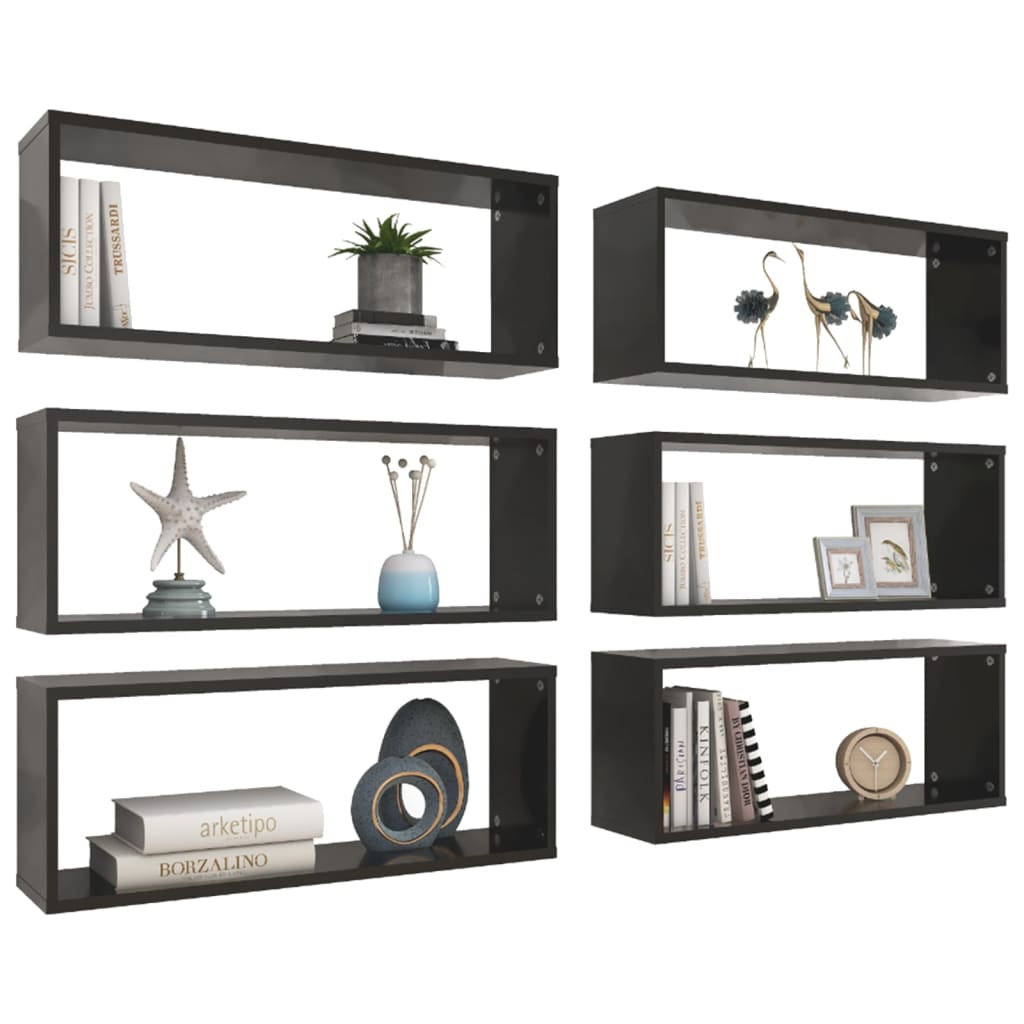Mensole Parete A Cubo 6Pz Nere 60X15X23 Cm Legno Multistrato Nero