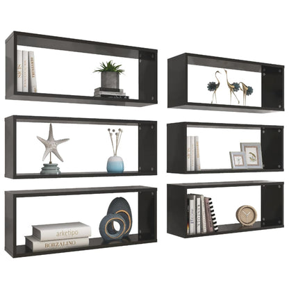 Mensole Parete A Cubo 6Pz Nere 60X15X23 Cm Legno Multistrato Nero