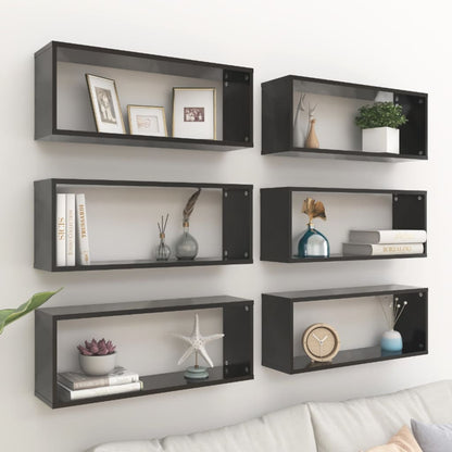 Mensole Parete A Cubo 6Pz Nere 60X15X23 Cm Legno Multistrato Nero