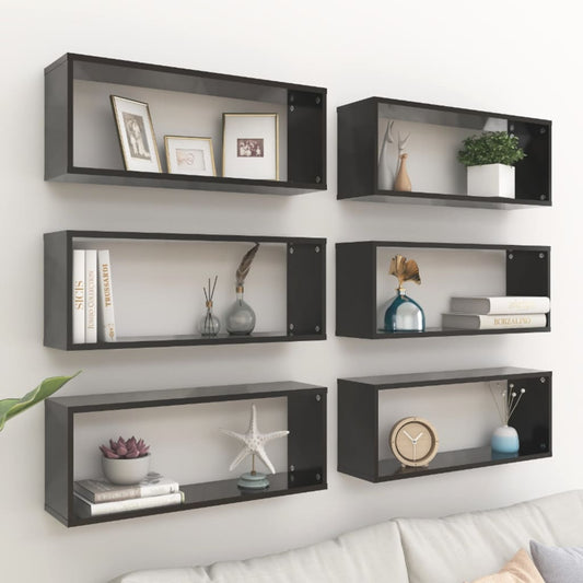 Mensole Parete A Cubo 6Pz Nere 60X15X23 Cm Legno Multistrato Nero