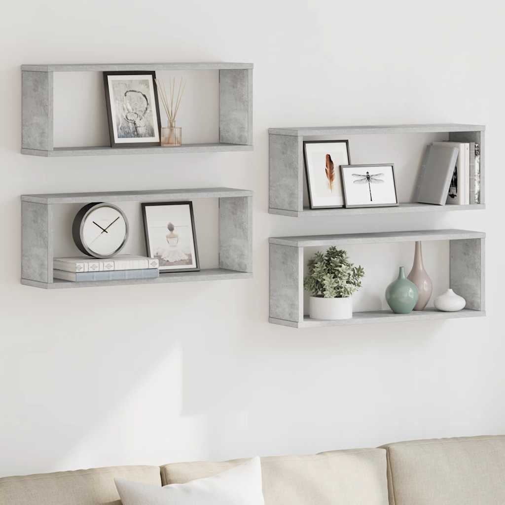 Mensole Parete Cubo 4Pz Multistrato Grigio Cemento