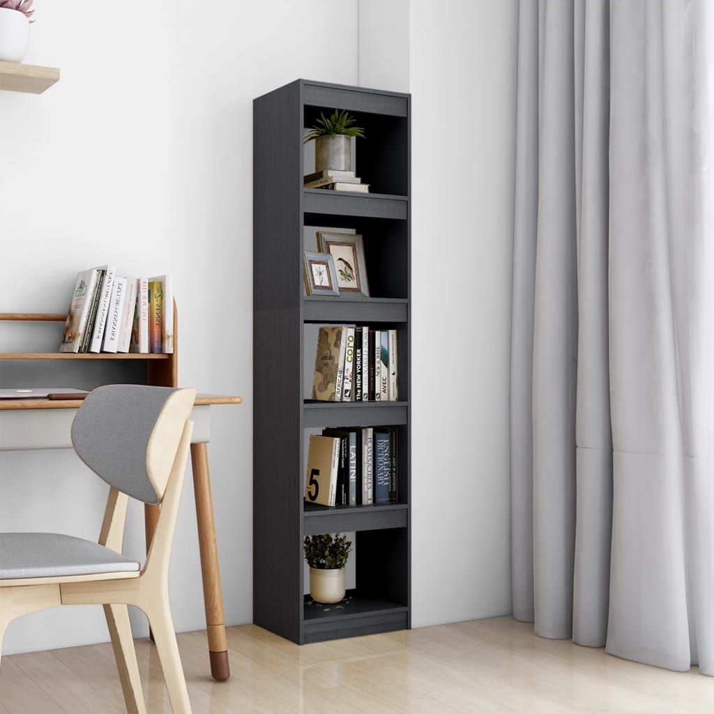 Libreria Grigia 40X30X71,5 Cm In Legno Massello Di Pino Grigio