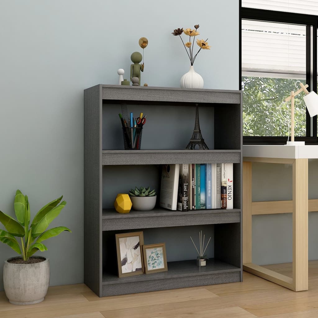 Libreria Grigia 40X30X71,5 Cm In Legno Massello Di Pino Grigio