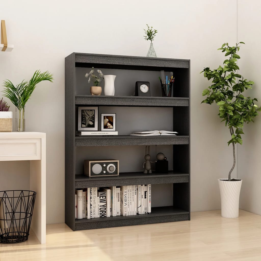 Libreria Grigia 40X30X71,5 Cm In Legno Massello Di Pino Grigio