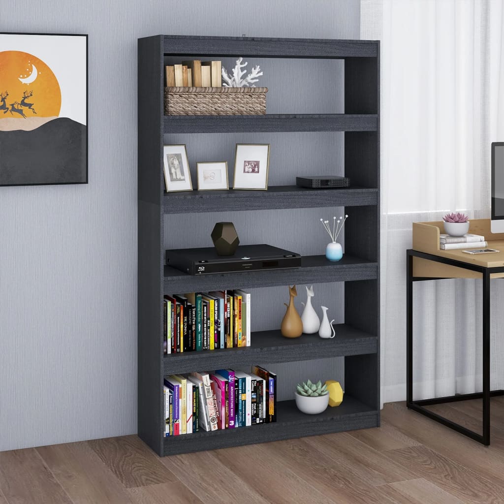 Libreria Grigia 40X30X71,5 Cm In Legno Massello Di Pino Grigio