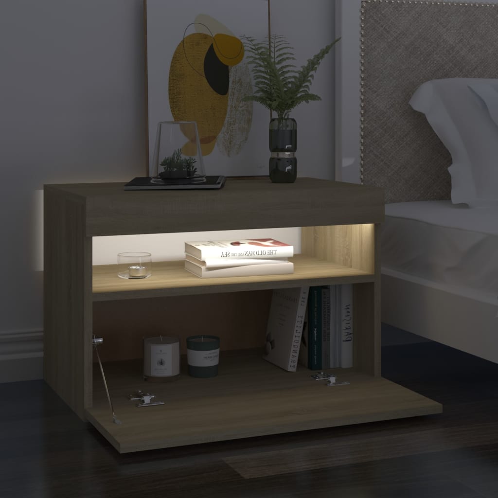 Comodino Con Luci Led Sonoma 60X35X40 Cm In Legno Multistrato
