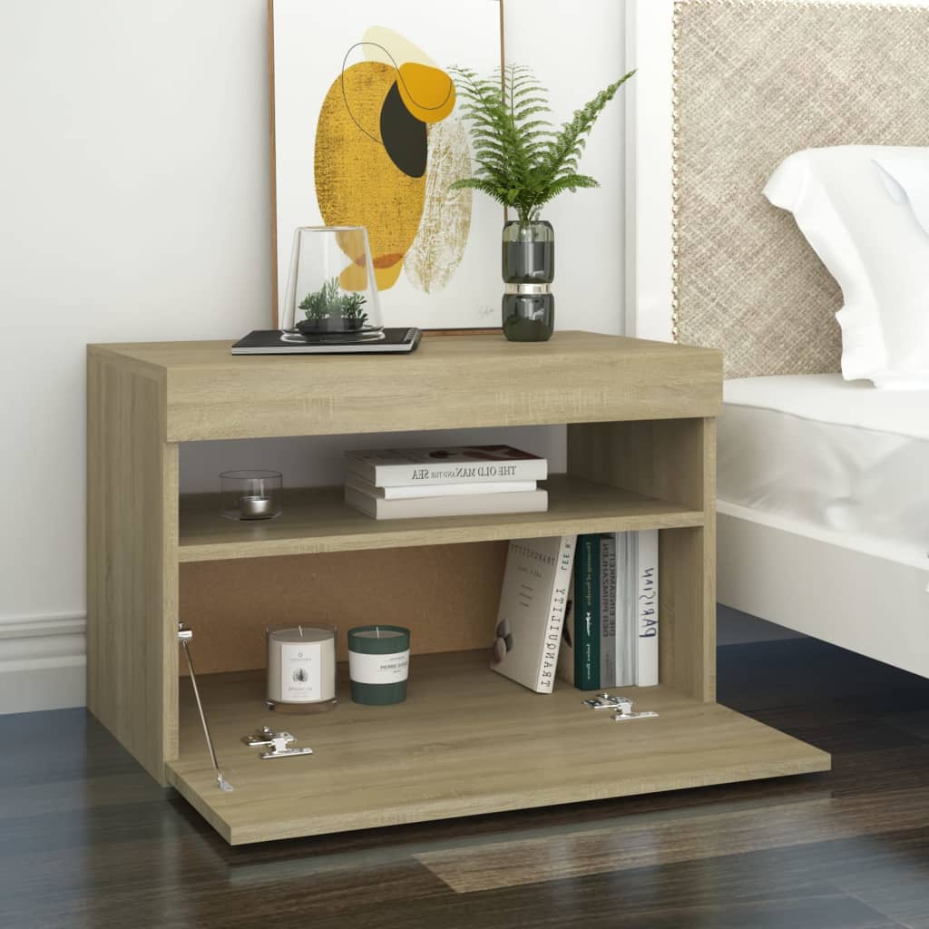 Comodino Con Luci Led Sonoma 60X35X40 Cm In Legno Multistrato