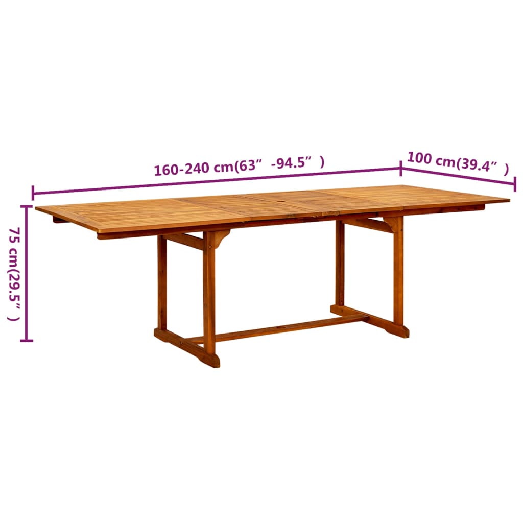 Tavolo Da Pranzo Per Esterni (160-240)X100X75Cm Massello Acacia