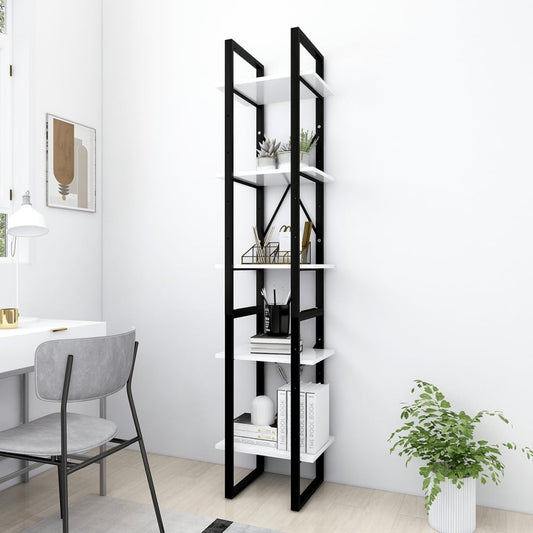 Libreria A 5 Ripiani Bianca 40X30X175 Cm In Legno Multistrato