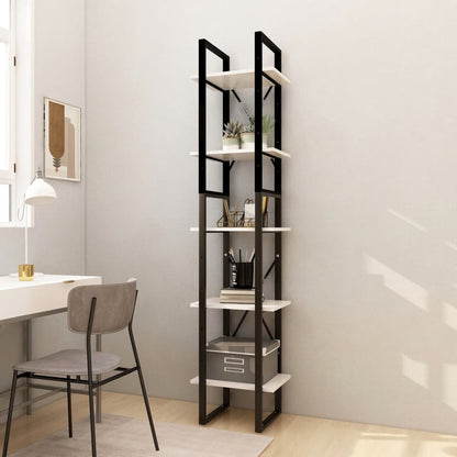Libreria A 5 Ripiani Bianca 100X30X175 Cm In Legno Di Pino