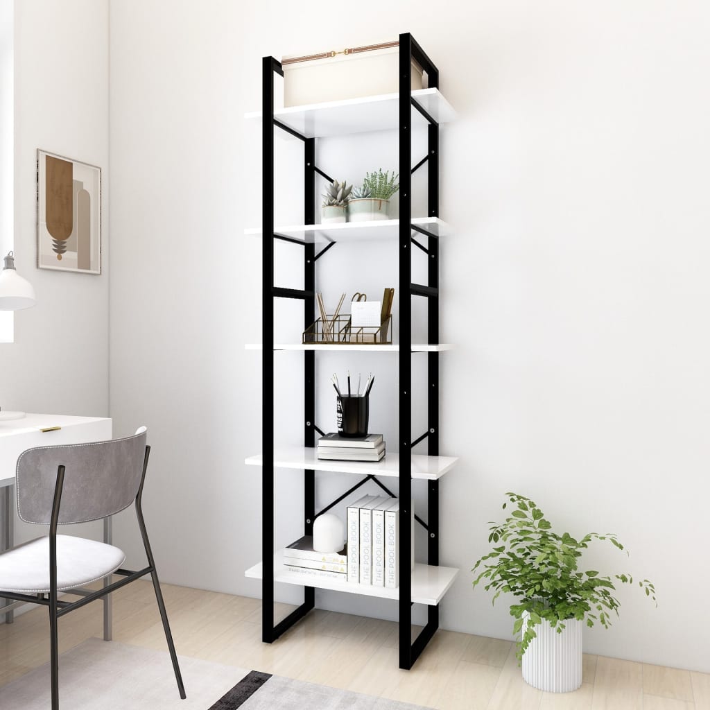 Libreria A 5 Ripiani Bianca 40X30X175 Cm In Legno Multistrato