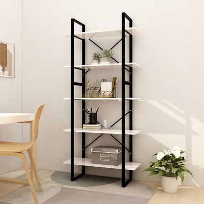 Libreria A 5 Ripiani Bianca 40X30X175 Cm In Legno Multistrato