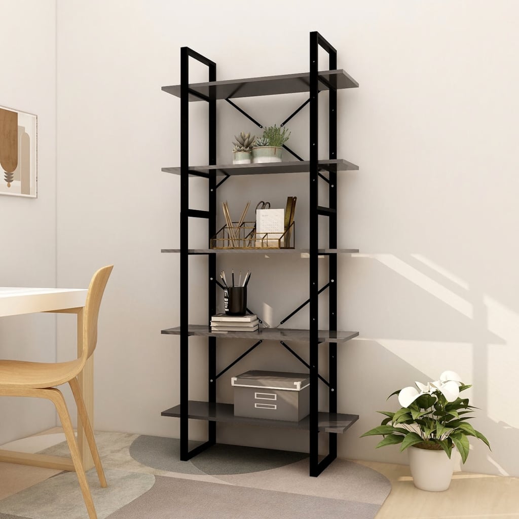 Libreria A 5 Ripiani Bianca 40X30X175 Cm In Legno Multistrato