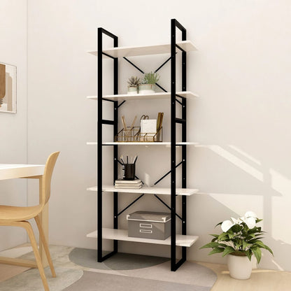 Libreria A 5 Ripiani Bianca 100X30X175 Cm In Legno Di Pino