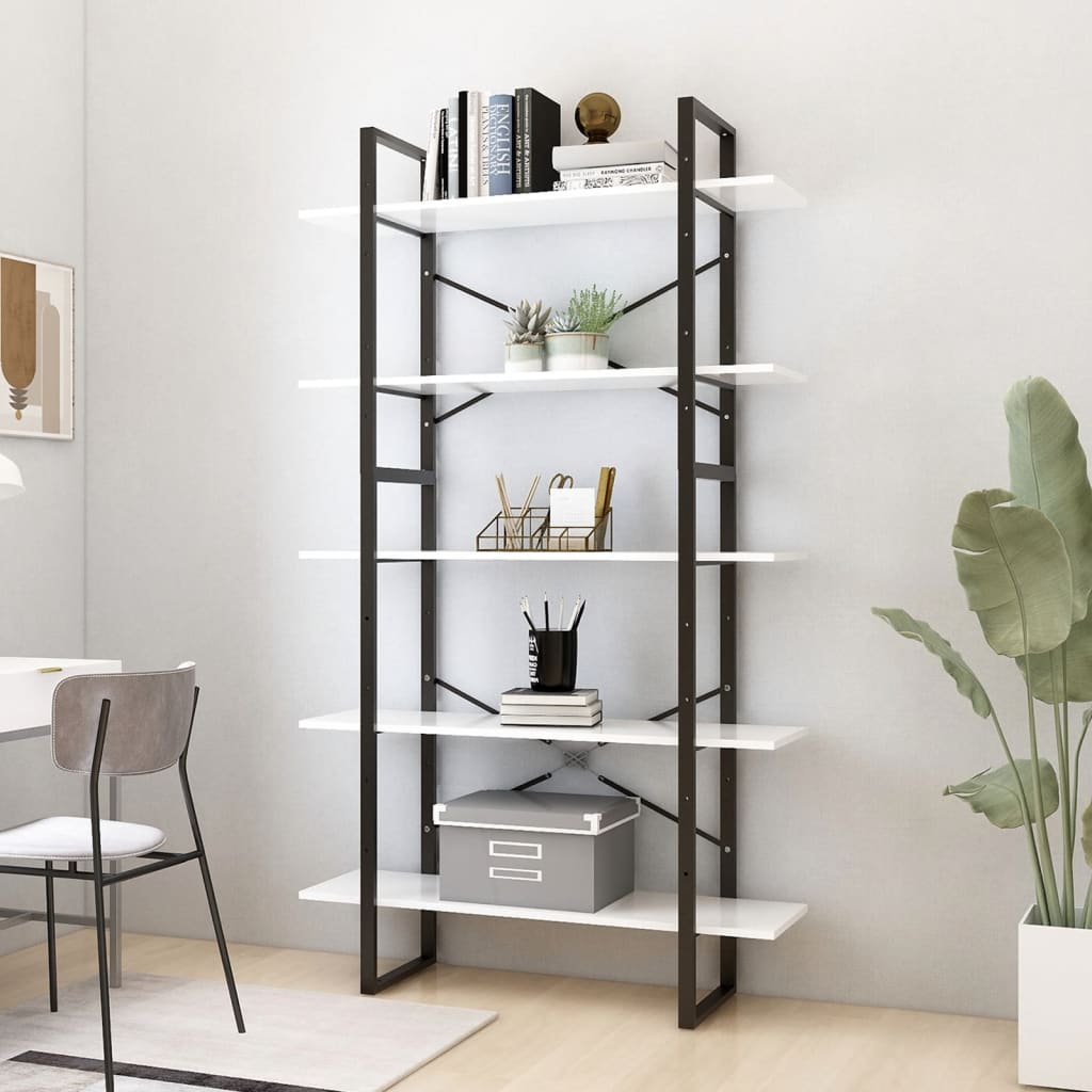 Libreria A 5 Ripiani Bianca 40X30X175 Cm In Legno Multistrato