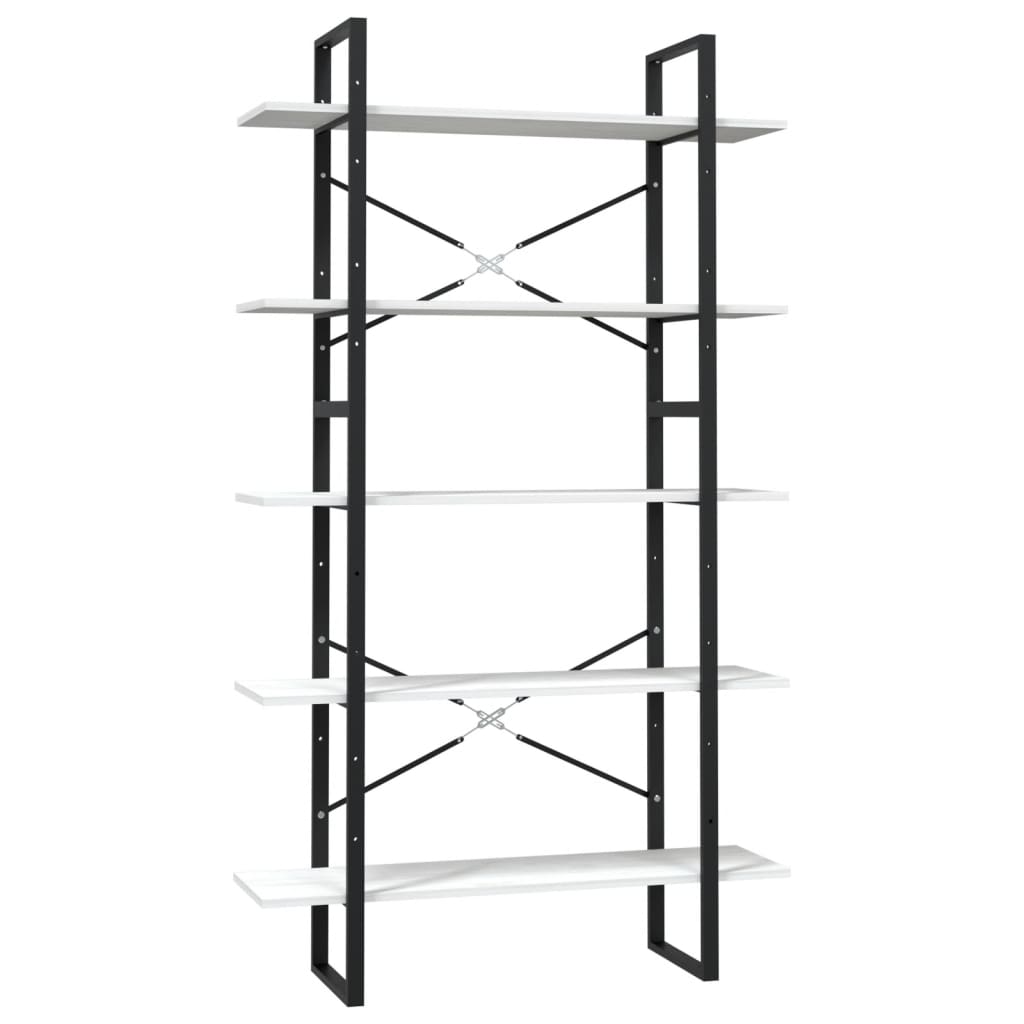 Libreria A 5 Ripiani Bianca 100X30X175 Cm In Legno Di Pino
