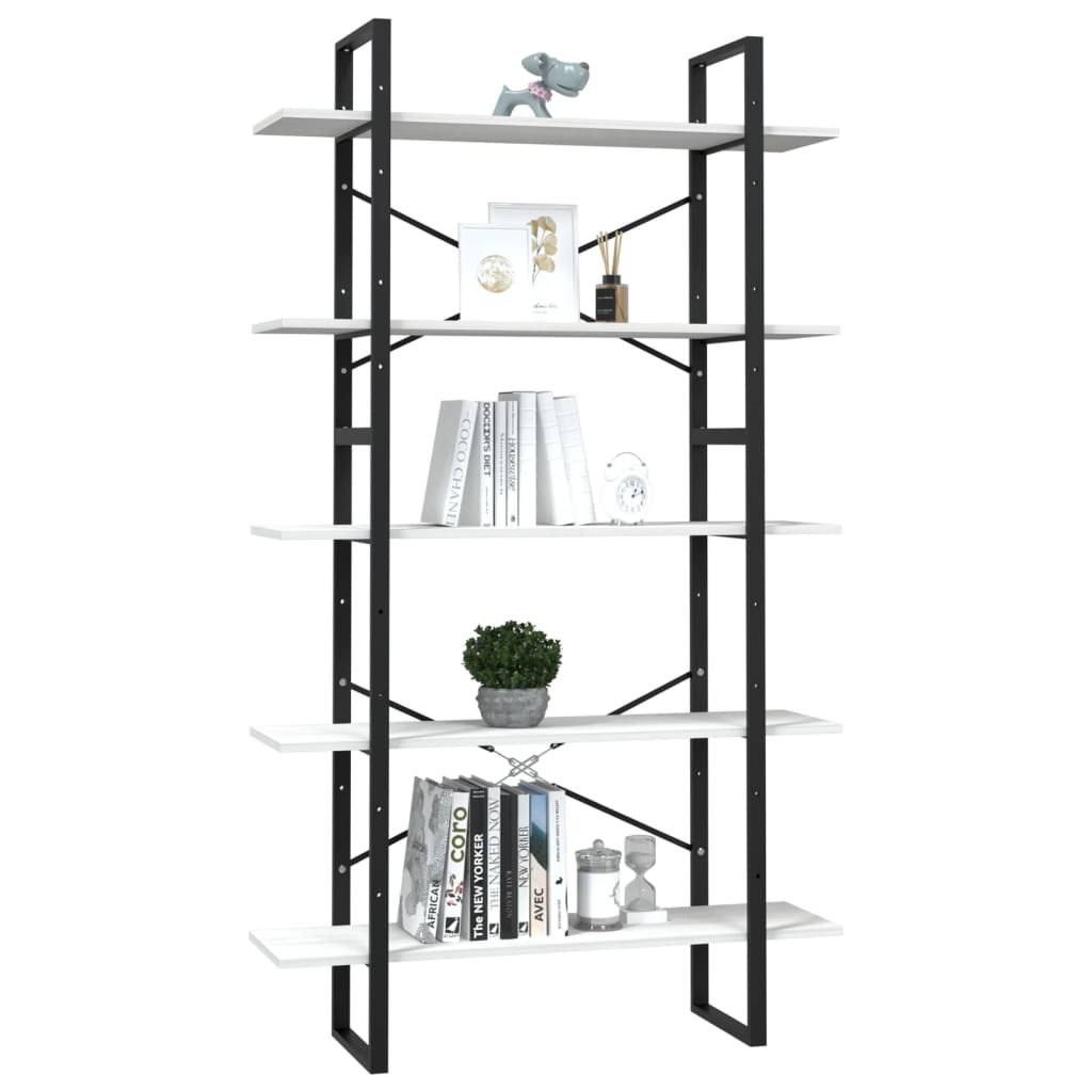 Libreria A 5 Ripiani Bianca 100X30X175 Cm In Legno Di Pino