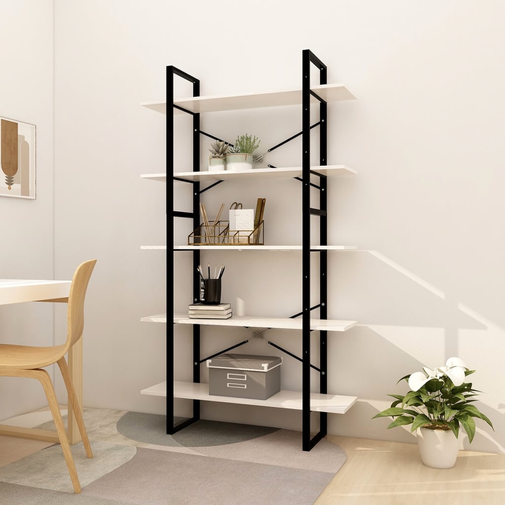 Libreria A 5 Ripiani Bianca 100X30X175 Cm In Legno Di Pino