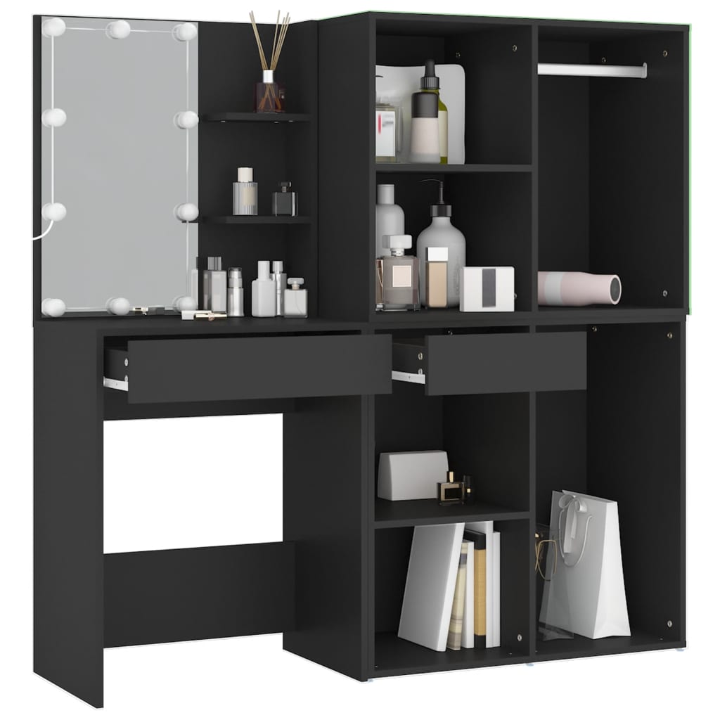 Toeletta Con Led E Armadietti In Legno Multistrato Nero