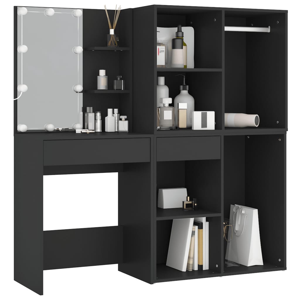 Toeletta Con Led E Armadietti In Legno Multistrato Nero