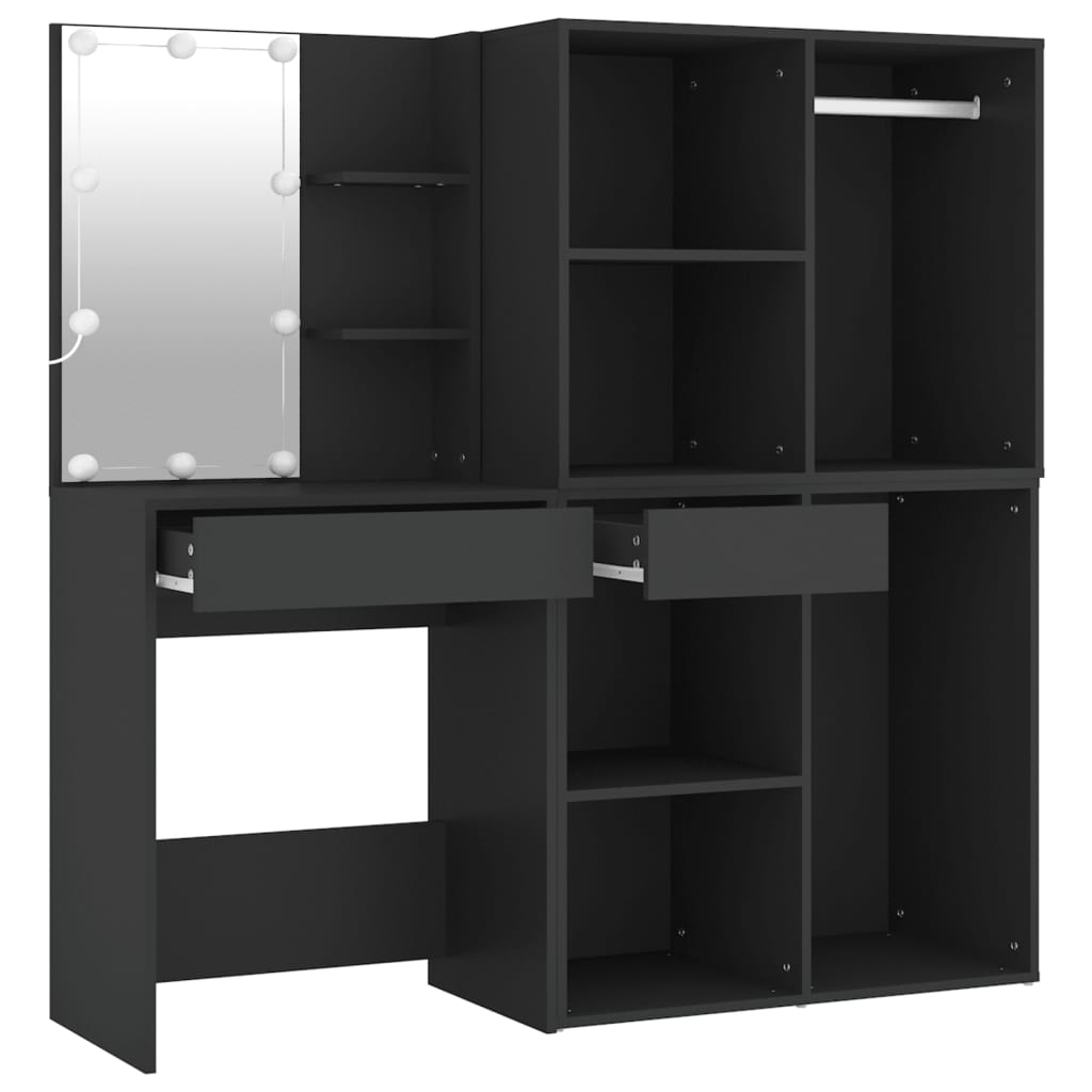 Toeletta Con Led E Armadietti In Legno Multistrato Nero