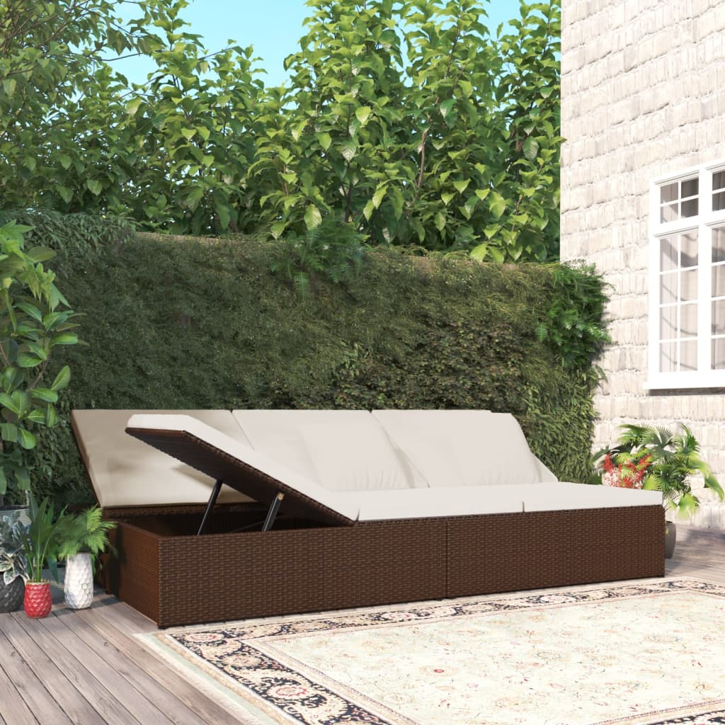 Lettino Prendisole Reclinabile Con Cuscini Polyrattan
