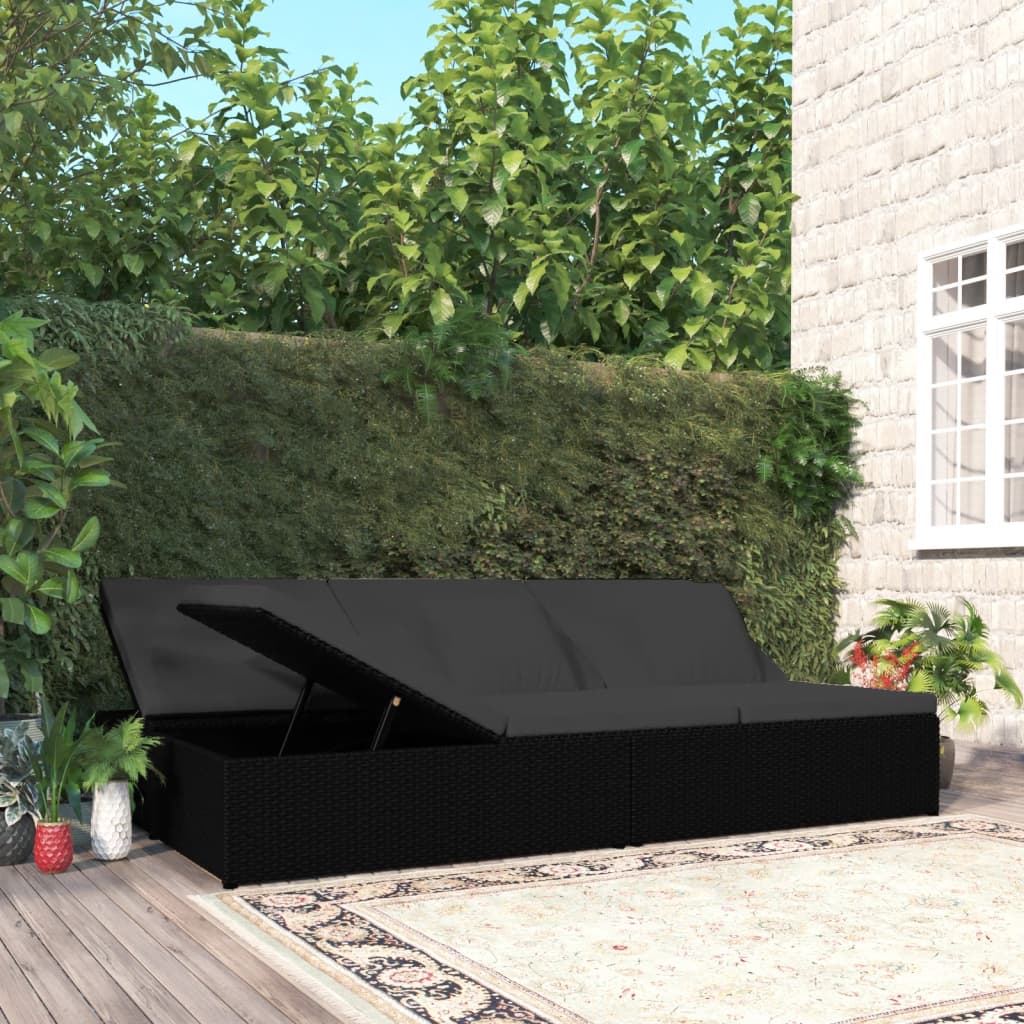 Lettino Prendisole Reclinabile Con Cuscini Polyrattan