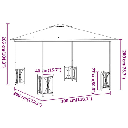 Gazebo Con Teli Laterali E Doppio Tetto 3X3 M Crema