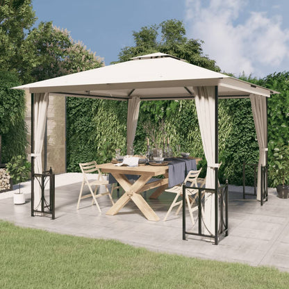 Gazebo Con Teli Laterali E Doppio Tetto 3X3 M Crema