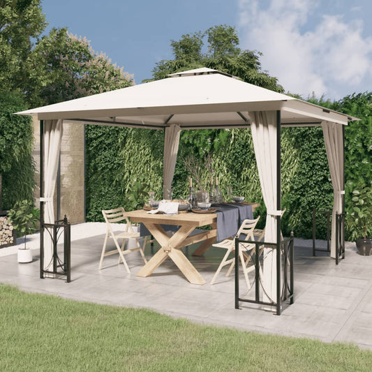 Gazebo Con Teli Laterali E Doppio Tetto 3X3 M Crema