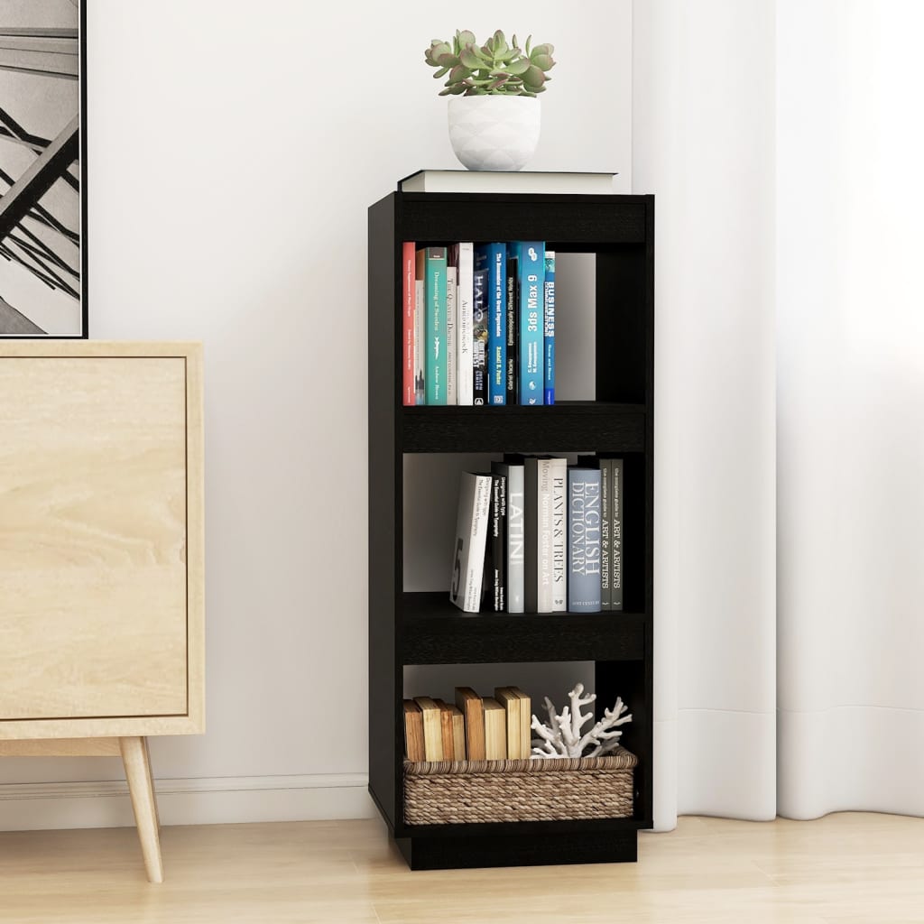 Libreria Nera 60X35X In Legno Massello Di Pino Nero
