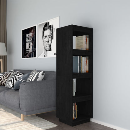 Libreria Nera 60X35X In Legno Massello Di Pino Nero