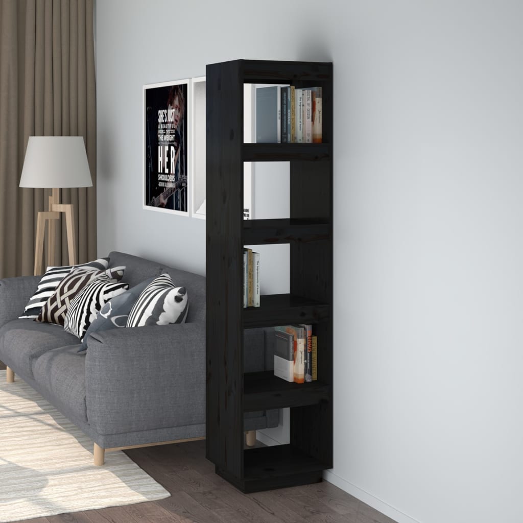 Libreria Nera 60X35X In Legno Massello Di Pino Nero