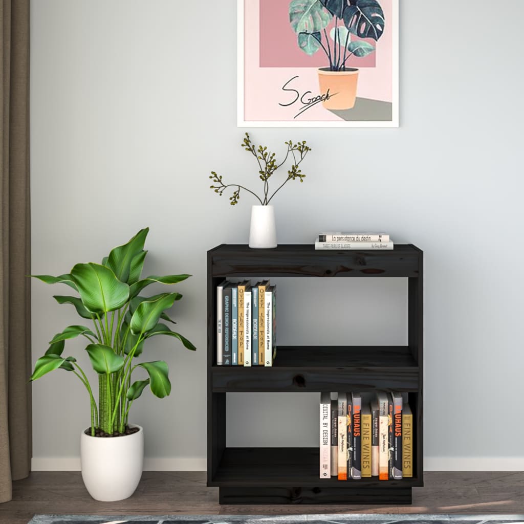 Libreria Nera 60X35X In Legno Massello Di Pino Nero