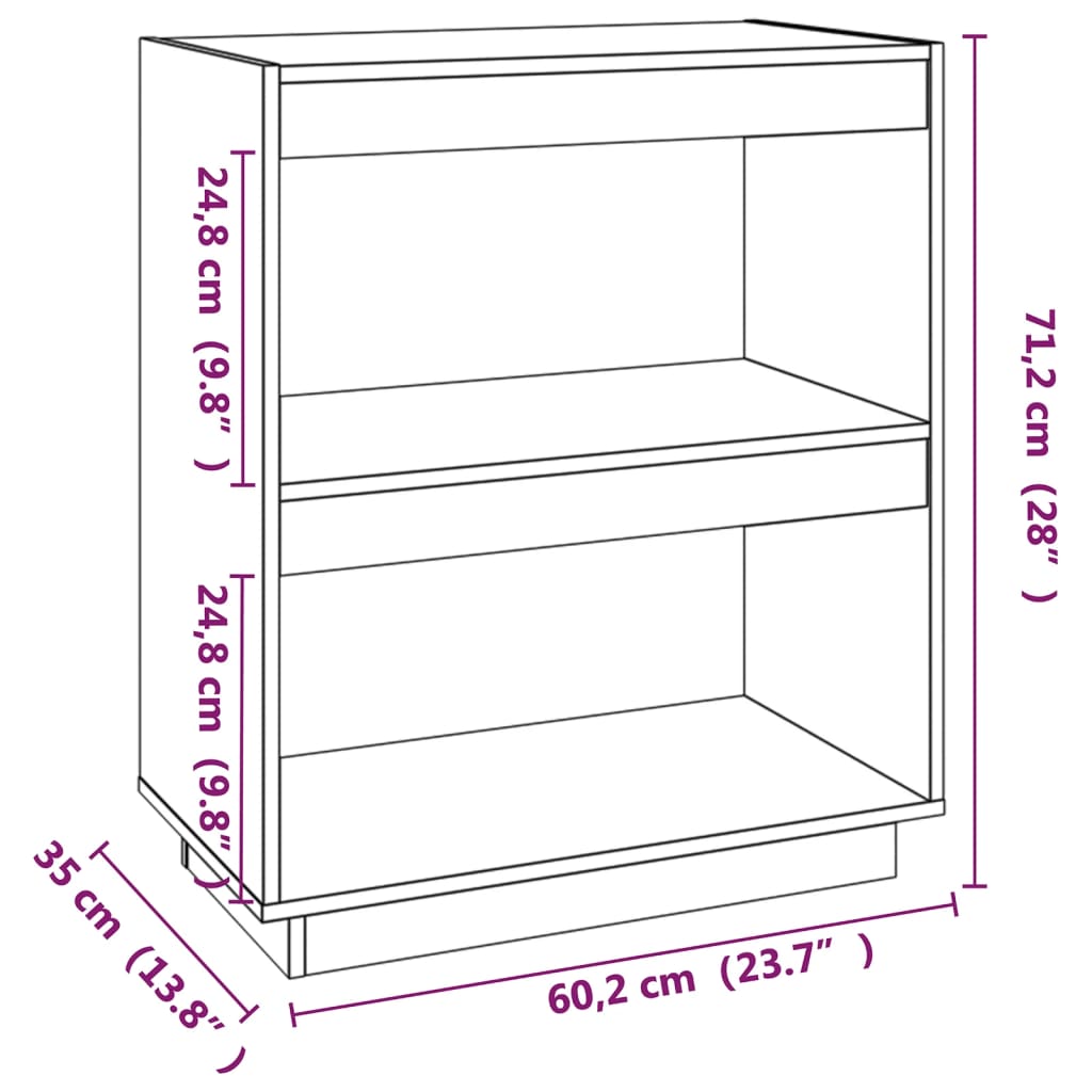 Libreria Nera 60X35X In Legno Massello Di Pino Nero