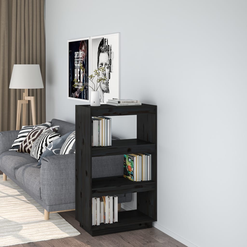 Libreria Nera 60X35X In Legno Massello Di Pino Nero