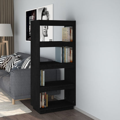 Libreria Nera 60X35X In Legno Massello Di Pino Nero