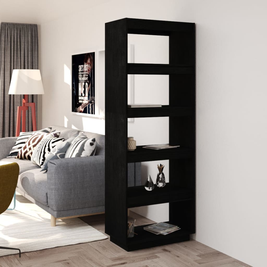 Libreria Nera 60X35X In Legno Massello Di Pino Nero