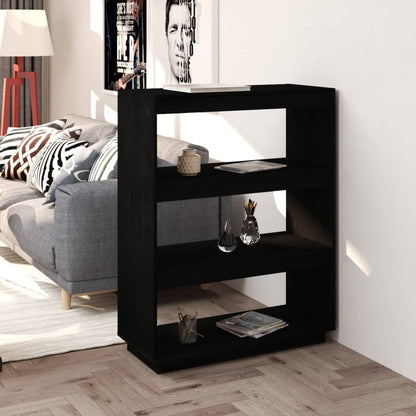 Libreria Nera 60X35X In Legno Massello Di Pino Nero