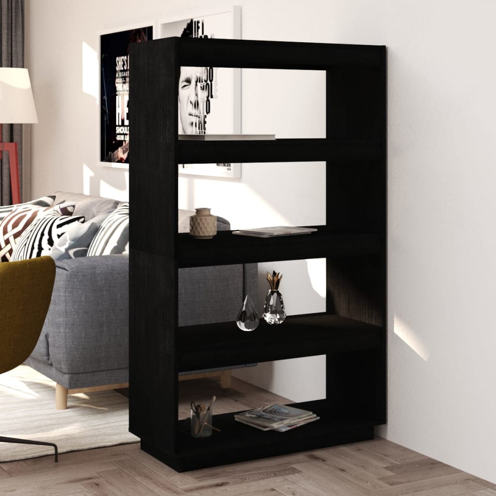 Libreria Nera 60X35X In Legno Massello Di Pino Nero