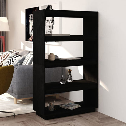 Libreria Nera 60X35X In Legno Massello Di Pino Nero