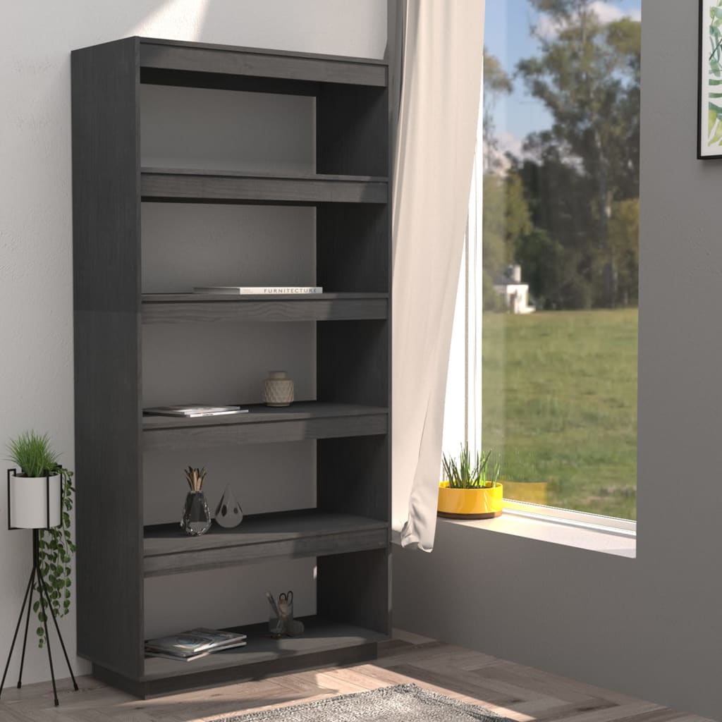 Libreria/Divisorio 80X35X In Massello Di Pino Grigio
