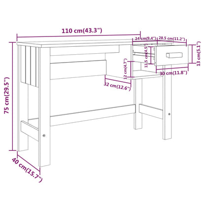 Scrivania Hamar 110X40X75 Cm In Legno Di Pino