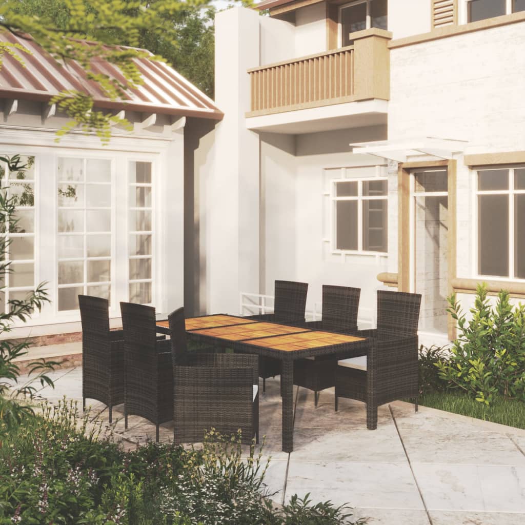 Set Mobili Da Pranzo Da Giardino 9Pz E Cuscini Polyrattan