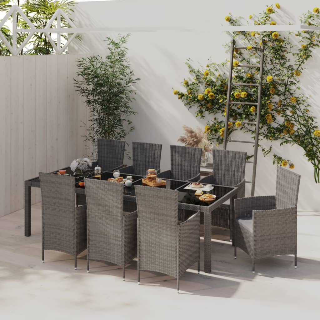 Set Mobili Da Pranzo Da Giardino 9Pz E Cuscini Polyrattan
