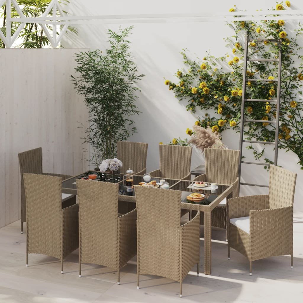 Set Mobili Da Pranzo Da Giardino 9Pz E Cuscini Polyrattan