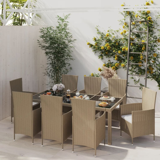 Set Mobili Da Pranzo Da Giardino 9Pz E Cuscini Polyrattan