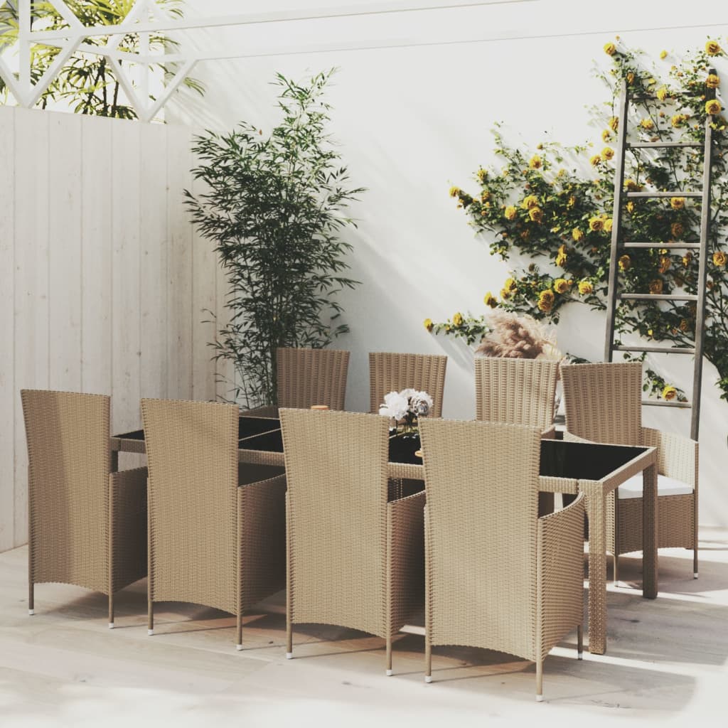 Set Mobili Da Pranzo Da Giardino 9Pz E Cuscini Polyrattan
