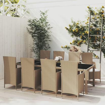 Set Mobili Da Pranzo Da Giardino 9Pz E Cuscini Polyrattan