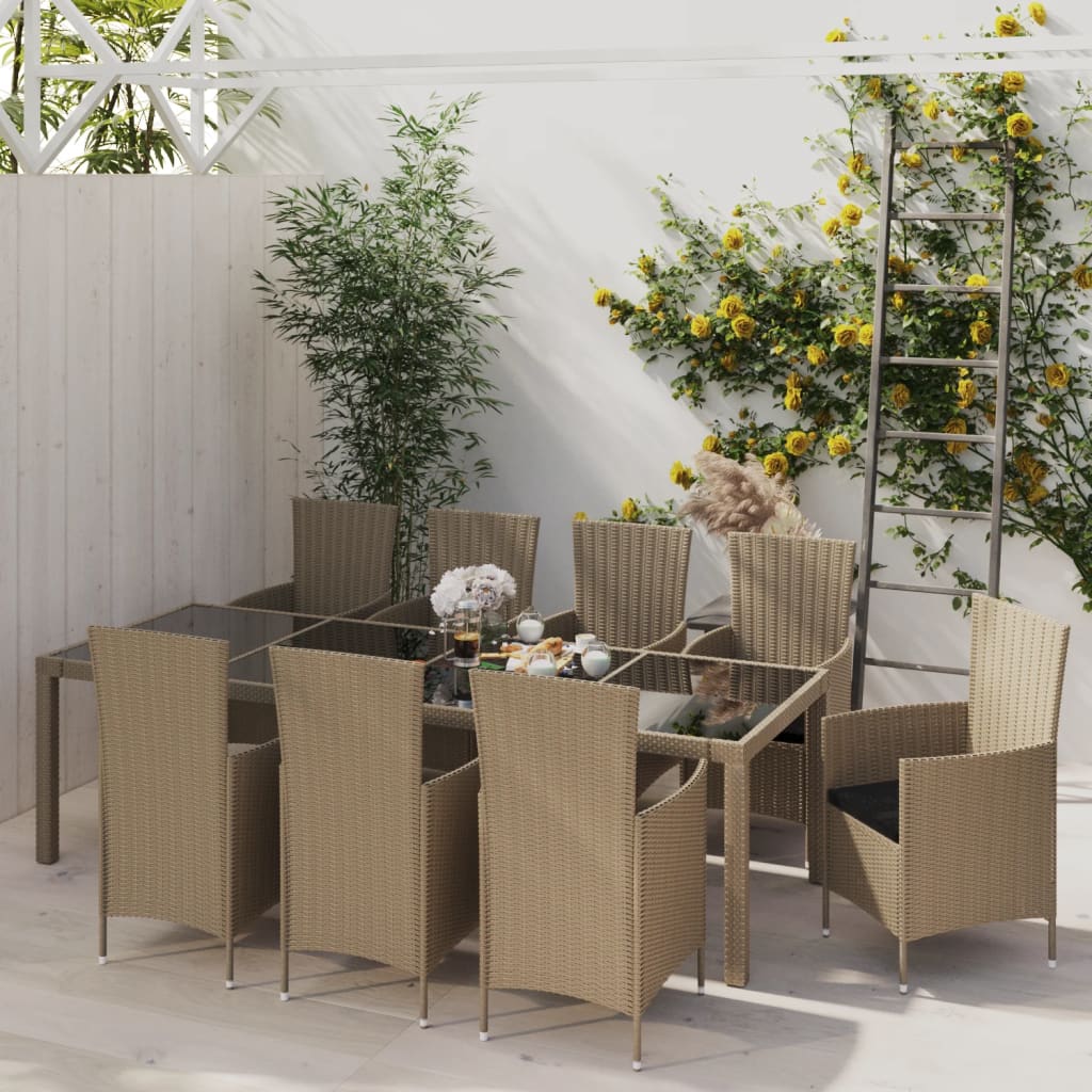 Set Mobili Da Pranzo Da Giardino 9Pz E Cuscini Polyrattan
